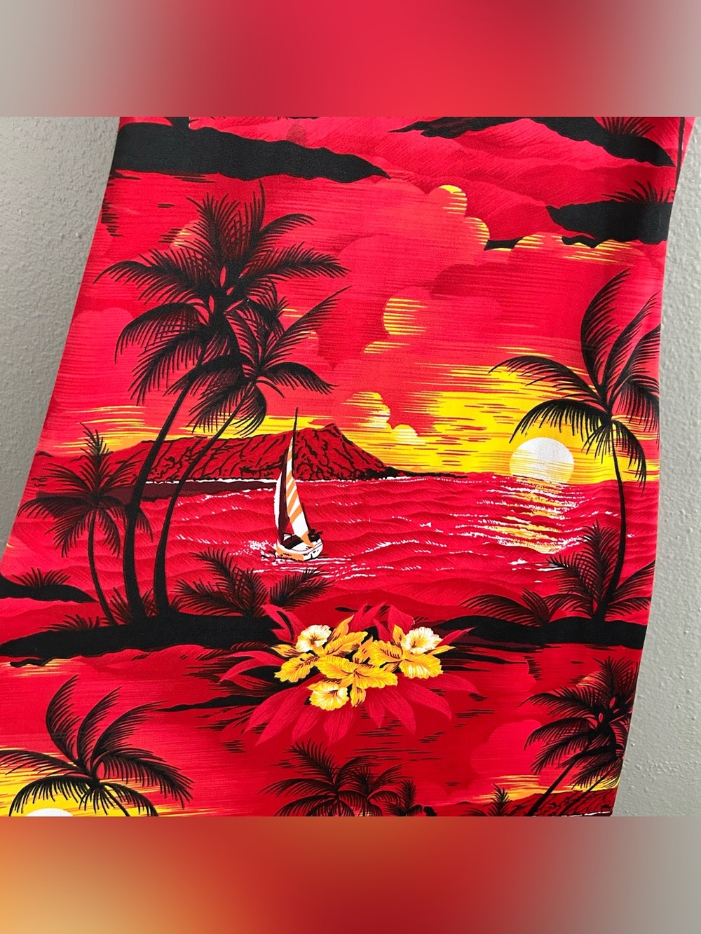 Vintage 90s Hawaiian Sunset Tropical Maxi Dress Red Sleeveless Beach Summer Sz M - Picture 5 of 9